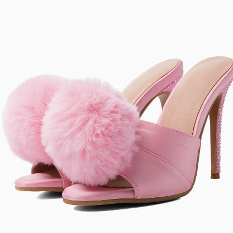 Slip Dress Satin - Mules de Salto Alto Rosa de