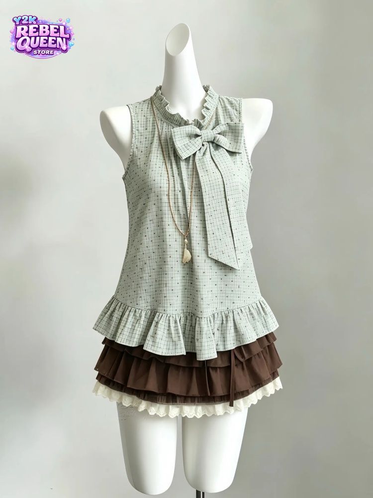 Cami Top Lace - Conjunto Vintage Japonês de 2 Peças