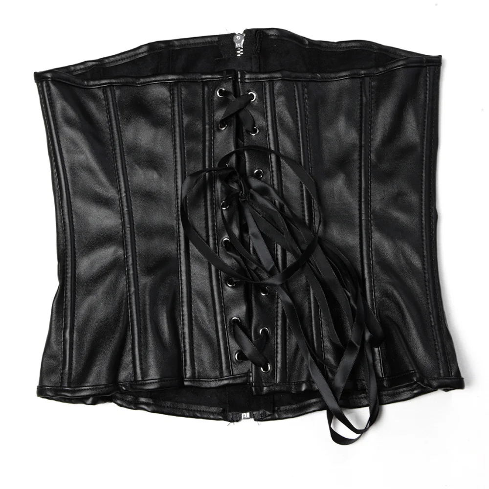 Preto curto zíper pu couro fal - Corset Waist Cinch avaliação e preço