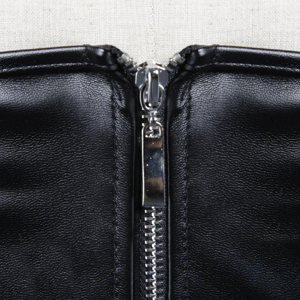 Preto curto zíper pu couro fal - Corset Waist Cinch avaliação e preço