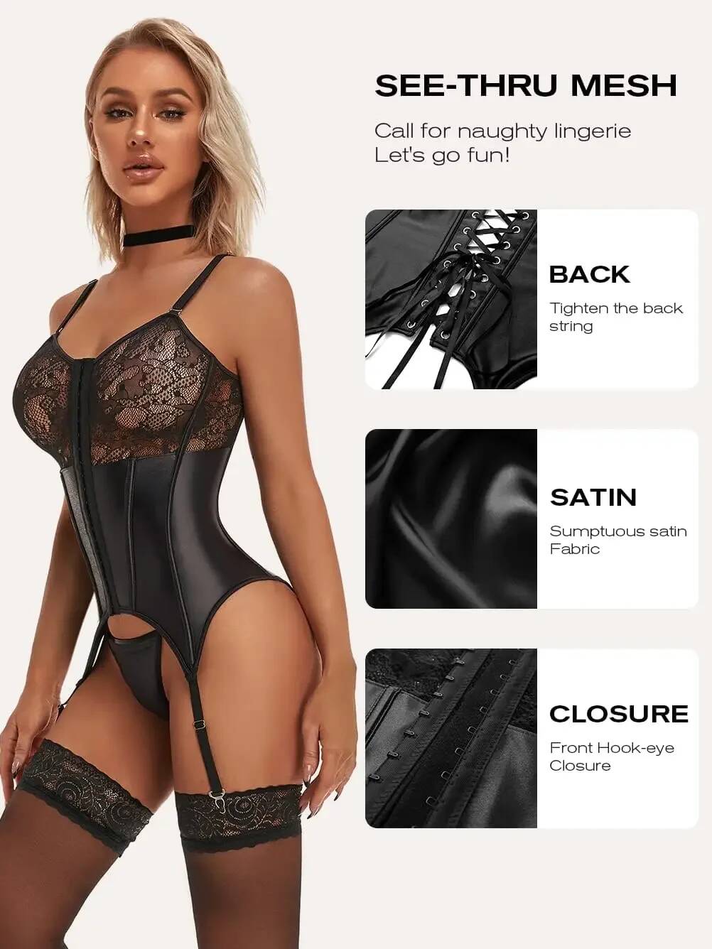 Conjunto de Lingerie Feminina  - Lace Teddy Lingerie avaliação e preço